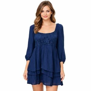 J Gee blue peasant dress Cottagecore babydoll lace petite medium
